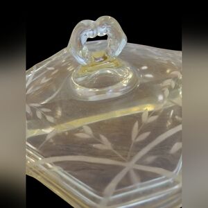 Depression Era Etched Glass Divided Candy Serving Dish With Cover